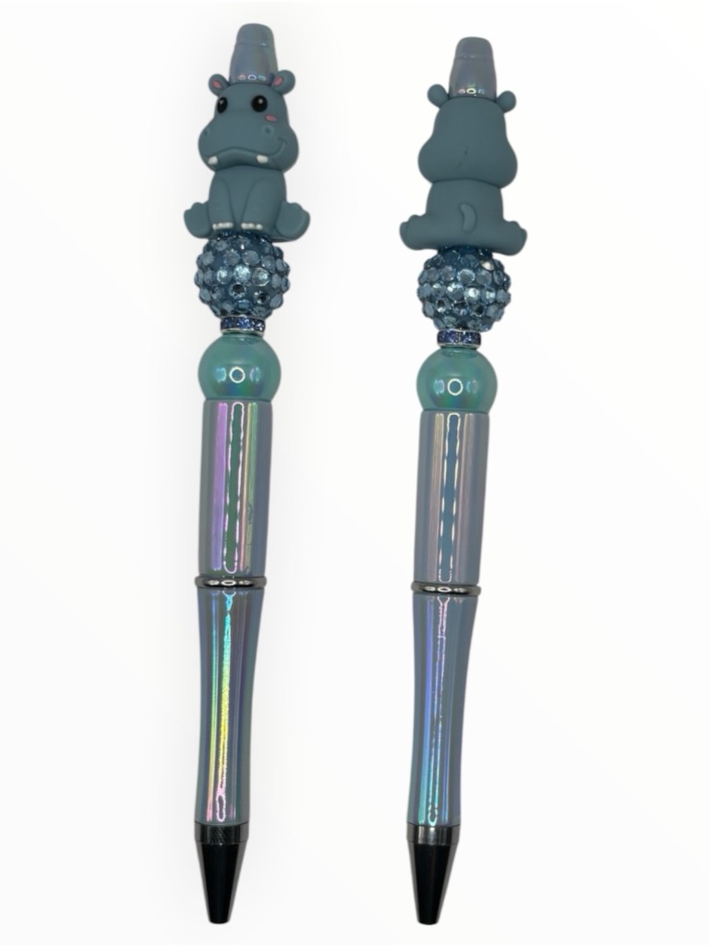 Handcrafted Hippo Beaded Pen in Iridescent Blue